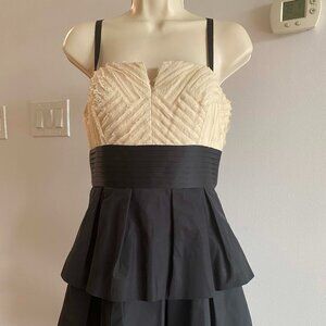 BCBGMAXAZRIA Cream Chiffon Empire Waist Ruffle Tier Dress | Size 4 | Cocktail Pa